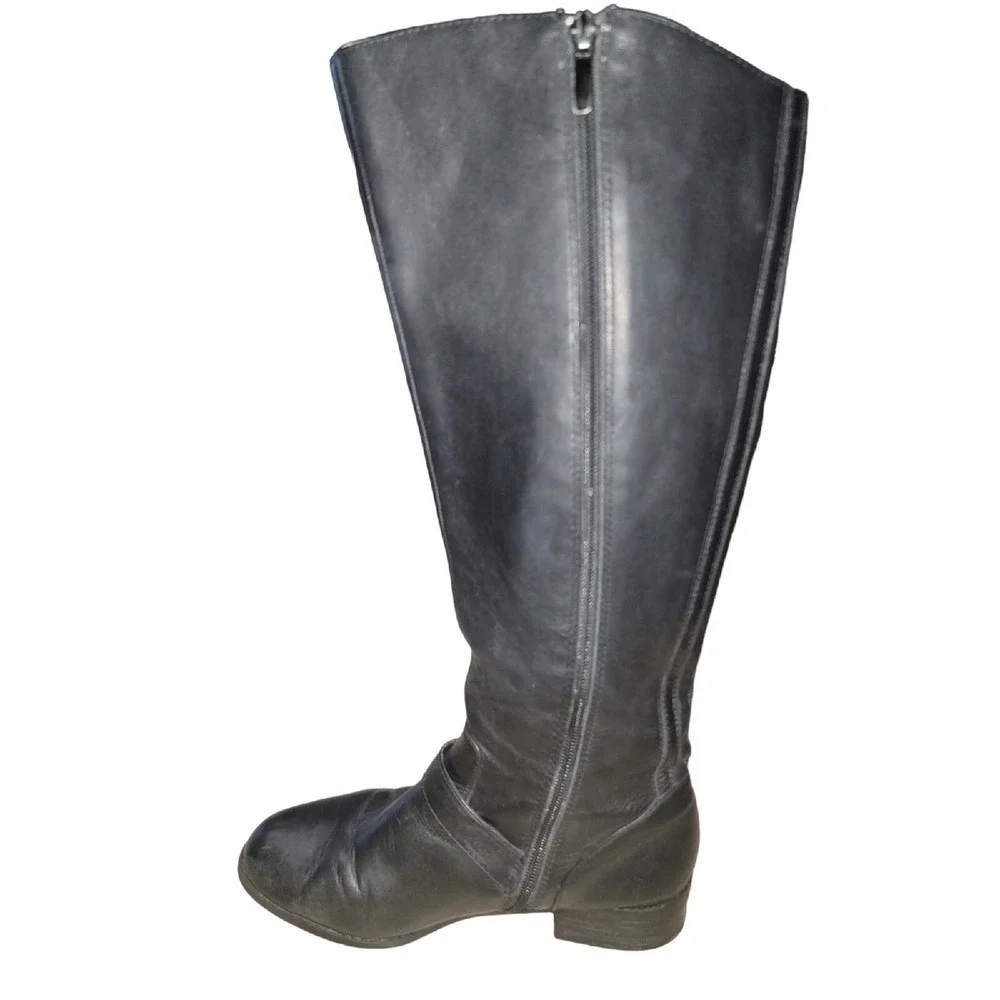 Me Too Arctic Women Black Leather Riding Boots Knee High Wide Calf Size 7.5 M